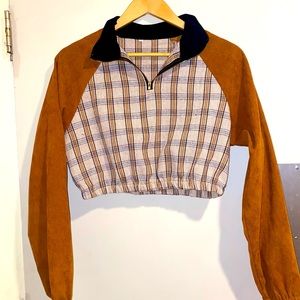 Sweater crop top flannel pattern